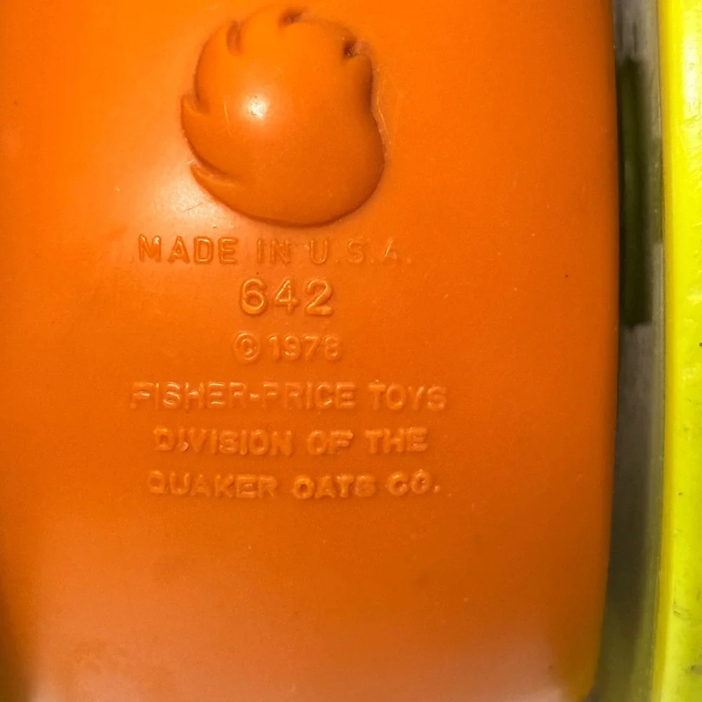 Vintage 1978 Fisher Price 642 Tumble Bear Pull Toy Orange‎ Rattle Made in USA